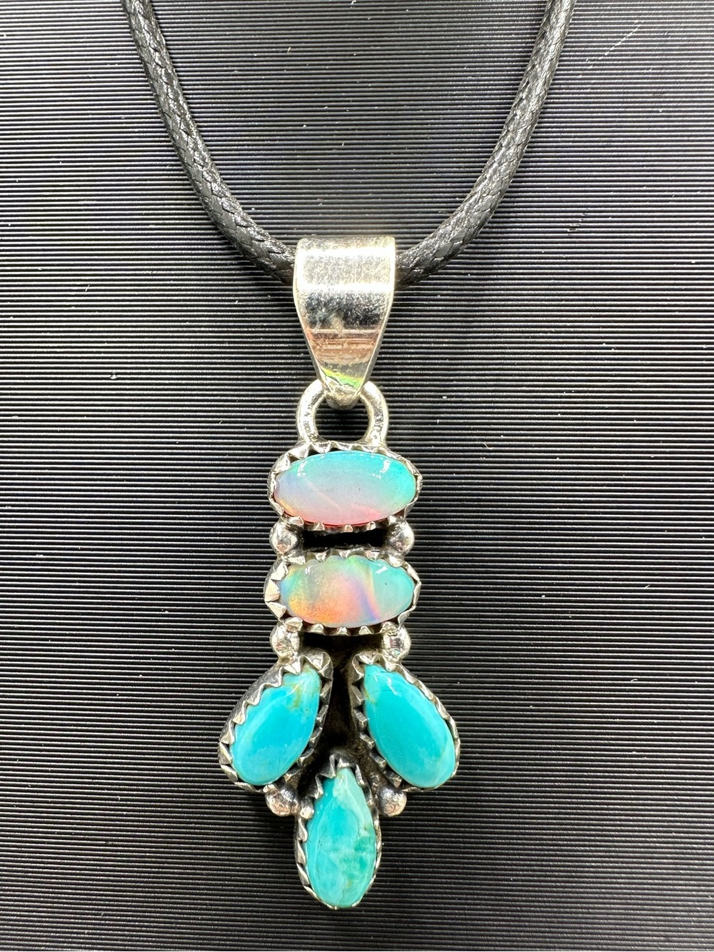 Aurora Opal & Turquoise Sterling Silver 925 Necklace Pendant Petite